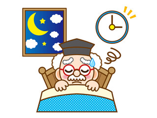 不眠症に悩む博士のイラスト素材＿ベクター