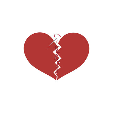 red broken heart stitched together clip art preview
