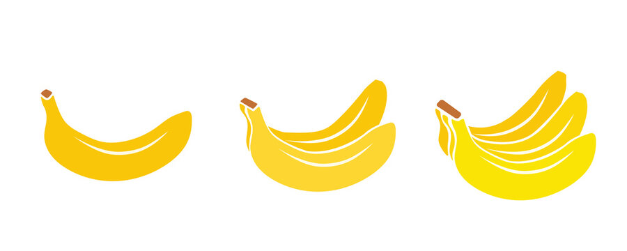 Vector Set of fruits  - a banana, couple of bananas, a bunch of bananas - color icons on white background  images.