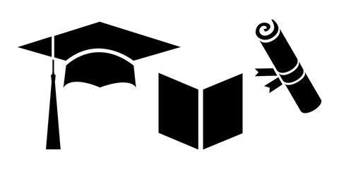 Vector Illustration Graduation, graduate cap, hat and diploma isolated on white background