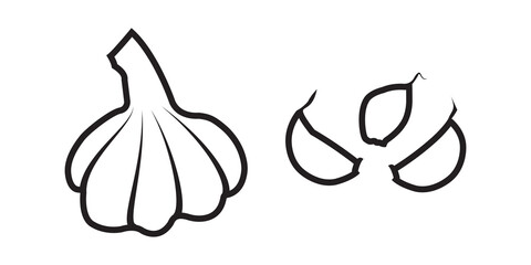 Vector icon of Bulb of garlic and separated cloves black and white