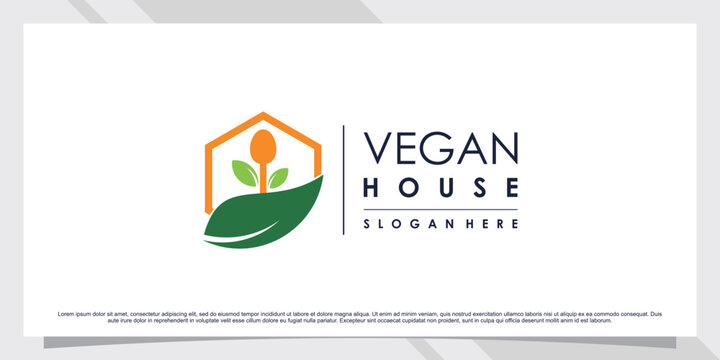 Vegan house logo design with leaf element and creative concept