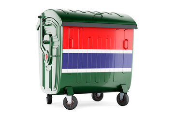 Garbage container with Gambia flag, 3D rendering
