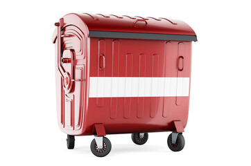 Garbage container with Latvian flag, 3D rendering