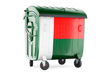Garbage container with Madagascar flag, 3D rendering - obrazy, fototapety, plakaty