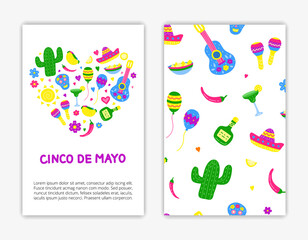 Card templates with Cinco de mayo icons.
