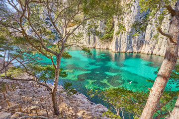 Calanque "d'En-Vau" in the Calanques National Park next to Marseilles in Provence, southern France. The French Fiords.