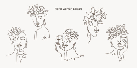 Fototapeta na wymiar Handrawn Minimalist Illustration Floral Woman 