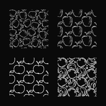set of different seamless apple patterns. doodle vector apple background