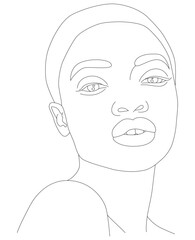 The face is one line. The silhouette of the face of a young African woman. Portrait of a girl. Vector flat illustration.