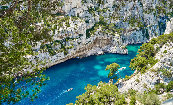 Calanque "d'En-Vau" in the Calanques National Park next to Marseilles in Provence, southern France. The French Fiords.