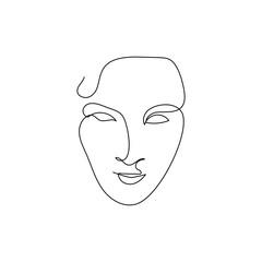 Female face single line drawing. Portrait of young beautiful girl line art.