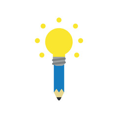 Idea pen concept with pencil and light bulb icons, flat vector illustration