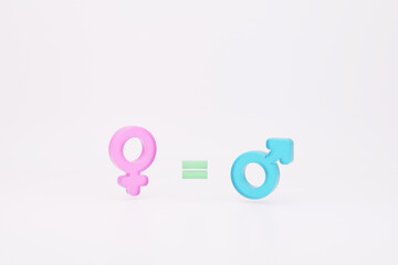 Women equality day. Male And Female venus and mars symbols 3d rendering