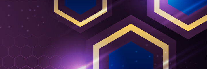 Purple technology digital banner design. Design modern luxury futuristic technology background. Game tech wide banner vector illustration. Hi tech digital communication. Abstract tech background.