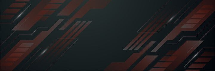 Black red technology digital banner design. Design modern luxury futuristic technology background. Game tech wide banner vector illustration. Hi tech digital communication. Abstract tech background.
