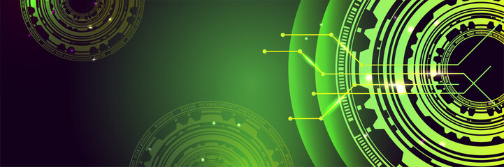 Green technology digital banner design. Design modern luxury futuristic technology background. Game tech wide banner vector illustration. Hi tech digital communication. Abstract tech background.
