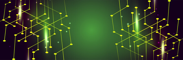 Green technology digital banner design. Design modern luxury futuristic technology background. Game tech wide banner vector illustration. Hi tech digital communication. Abstract tech background.