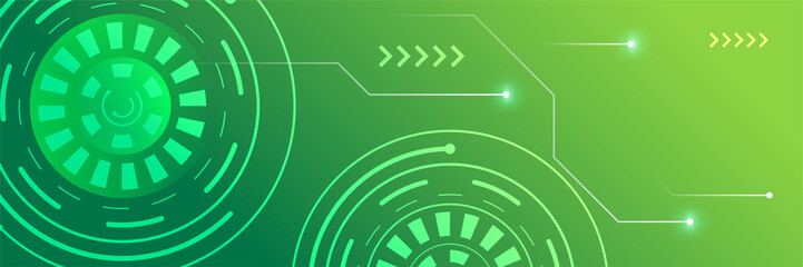 Green technology digital banner design. Design modern luxury futuristic technology background. Game tech wide banner vector illustration. Hi tech digital communication. Abstract tech background.