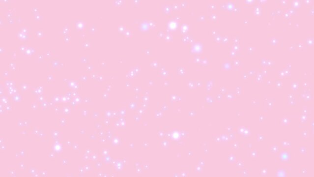 Rising up glowing bubbles loop animation. Shiny white particles move up on light pink romantic background. Soft banner or presentation template. Valentine's Day backdrop with bokeh texture glitter