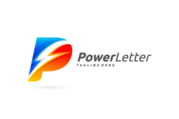 Thunder letter P logo design template - Thunder letter vector logo icon