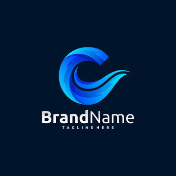 c wave logo, waves letter c logo, sea wave logo