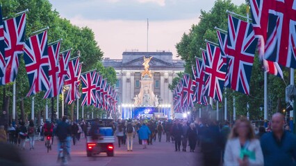 United Kingdom, London, Buckingham Palace and The Mall, decorated for the Queens Platinum Jubilee