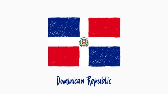 Dominican Republic National Country Flag Marker or Pencil Sketch Illustration Video