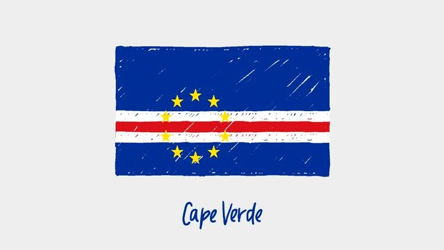 Cape Verde National Country Flag Marker or Pencil Sketch Illustration Video