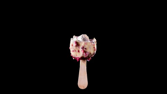 Stop motion animation of coconut vanilla ice cream being eaten