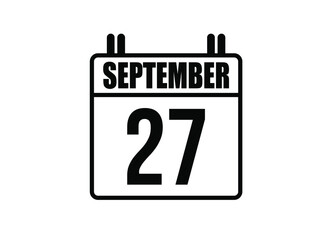 27 September calendar. Simple calendar page for the month of September. Black vector on white background.