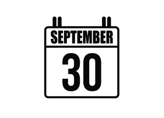 30 September calendar. Simple calendar page for the month of September. Black vector on white background.