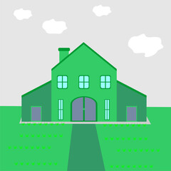 house illustration with wide yard, flat vector design