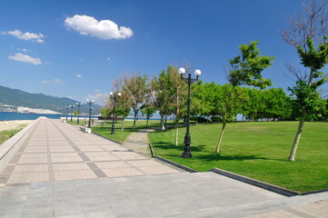 Obraz premium View of the embankment and the beach of Novorossiysk. Russia