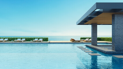 Beach luxury pool bar resort sea view - 3D rendering - 517258199
