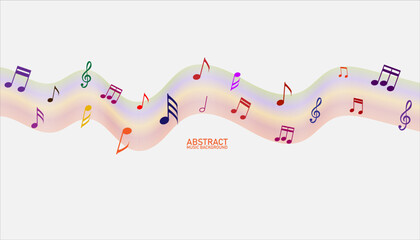 Music notes. Abstract musical background. Colorfull abstract music notes on line wave background.