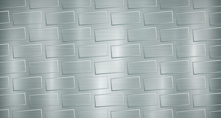 Abstract metallic background in light blue colors with highlights and a texture of big voluminous convex rectangles, like bricks