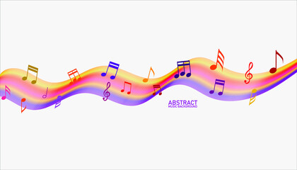 Music notes. Abstract musical background. Colorfull abstract music notes on line wave background.