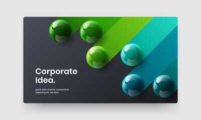 Fresh presentation vector design template. Minimalistic 3D spheres pamphlet concept.