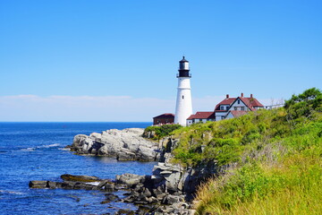 Fototapeta na wymiar The Portland Lighthouse in Cape Elizabeth, Maine, USA