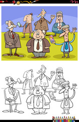 cartoon elder men or seniors group coloring page
