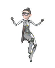 superheroine girl is floating in white background