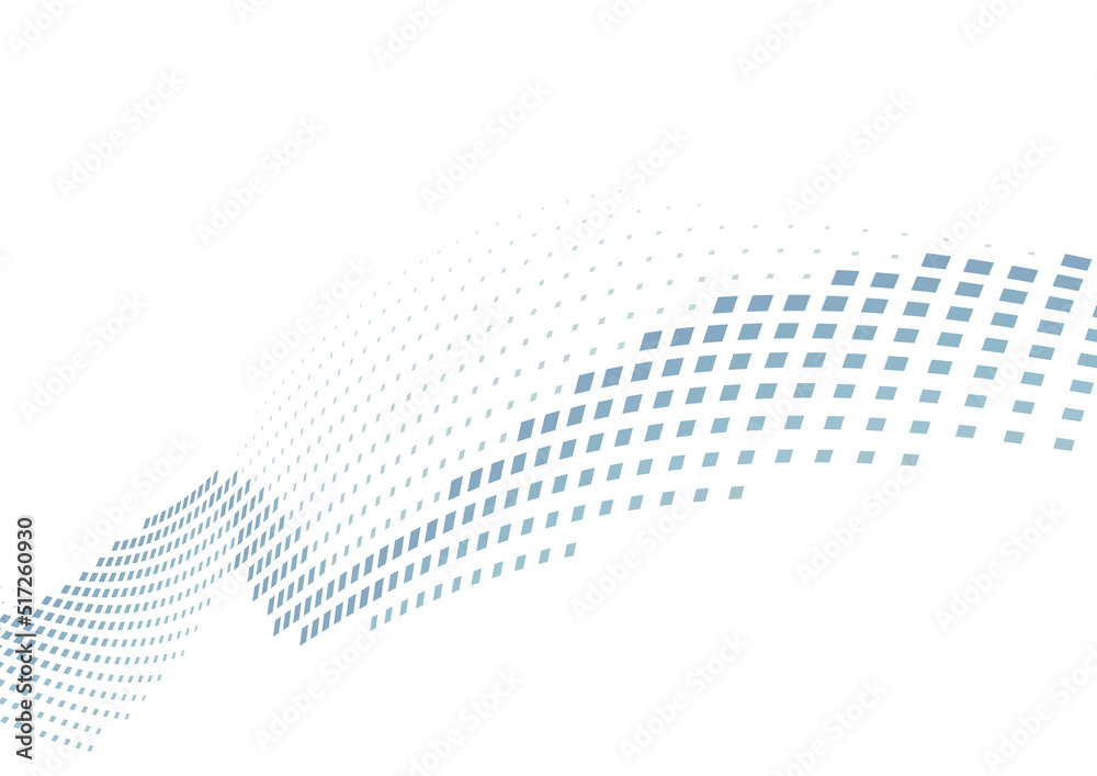 Poster Curved dotted line by squares with halftone effect. Vector graphics