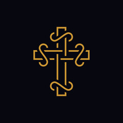 Christian cross as a logo design. Illustration of a Christian cross as a logo design on a black background - 517261569