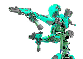 super robot in action with double gun pose