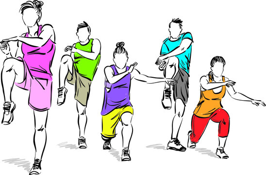 fitness people group together stretching men and women vector illustration
