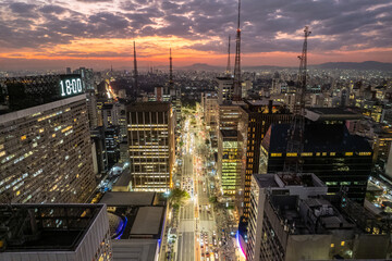 Aerial view of Avenida Paulista (Paulista Avenue) and MASP in Sao Paulo city, Brazil.