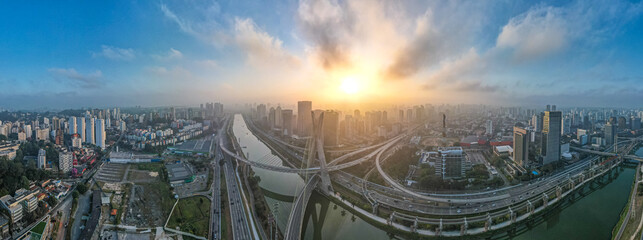 Octavio Frias de Oliveira Bridge in Sao Paulo, Brazil, South America. Panoramic