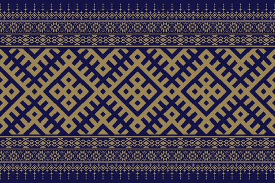 a patterned gold on blue background Ethnic geometric Pattern Design.  seamless ethnic pattern vector design for  fabric, background, carpet