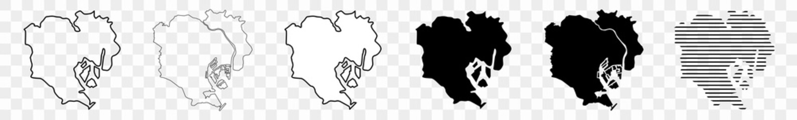 Tokyo Map Black | Japanese Capital Town Border | Japan City | Transparent Isolated | Variations